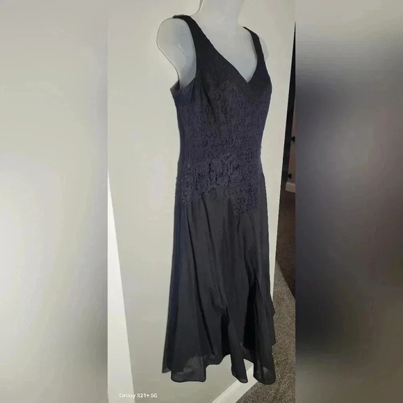 Nine West Fit and Flare V-neck Sleeveless Midi black dress womens size Large - Picture 8 of 10